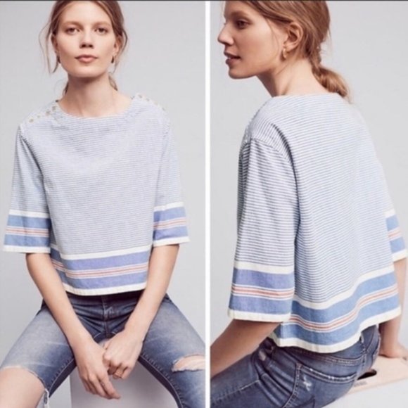 Maeve by Anthropologie Sullivan Stripe Crop Top - Picture 1 of 8